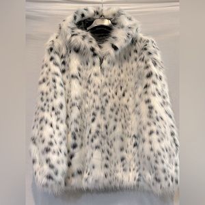 NWT - Donna Salyers' Fabulous-Furs Faux Fur 2-Pocket Hooded Snow Leopard Parka